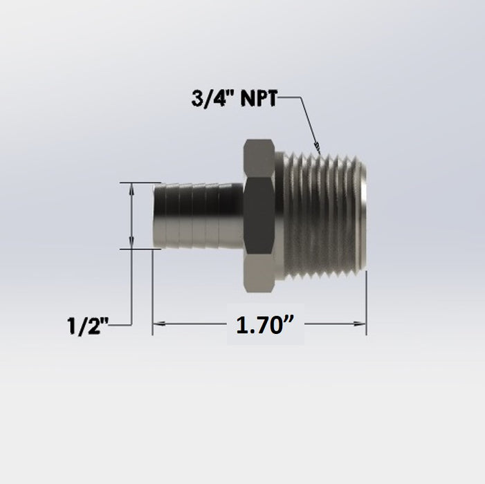7170: 3/4″ Male NPT to 1/2″ Barb Hose Adapter