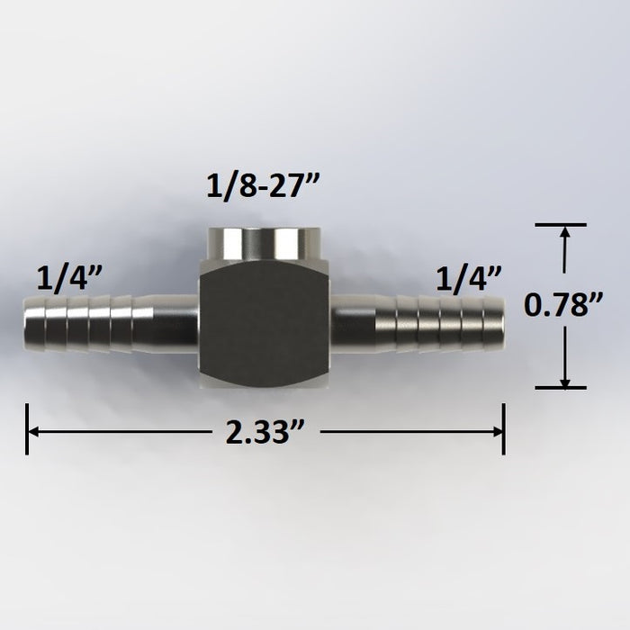 7304: 1/4" Barb Tee to 1/8" Female NPT