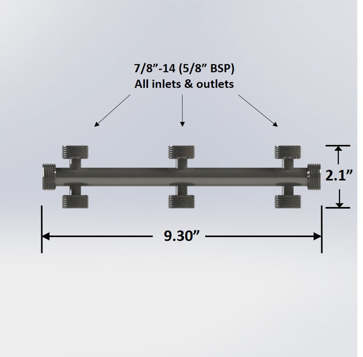 7476: 6-Way Beer Thread Manifold (2 Inlets - Beer Thread)