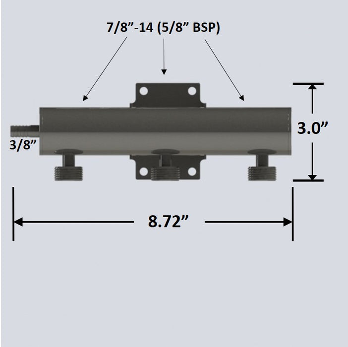 7491-5: 3-Way Beer Thread Manifold (1 Inlet - 3/8" Barb)