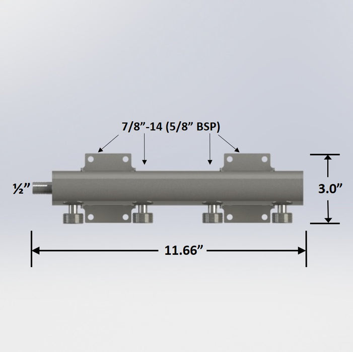 7492-5:  4-Way Beer Thread Manifold (1 Inlet - 1/2" Barb)