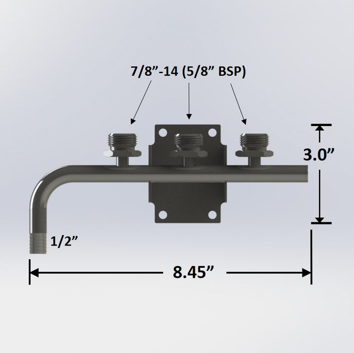 7625: 3-Way Beer Thread Manifold (1 Inlet - 1/2" Barb Elbow)