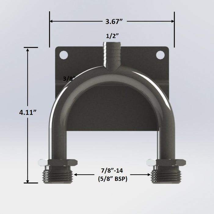 7638: 1/2" Barb to Beer Thread U-Bend Manifold - Wall Bracket