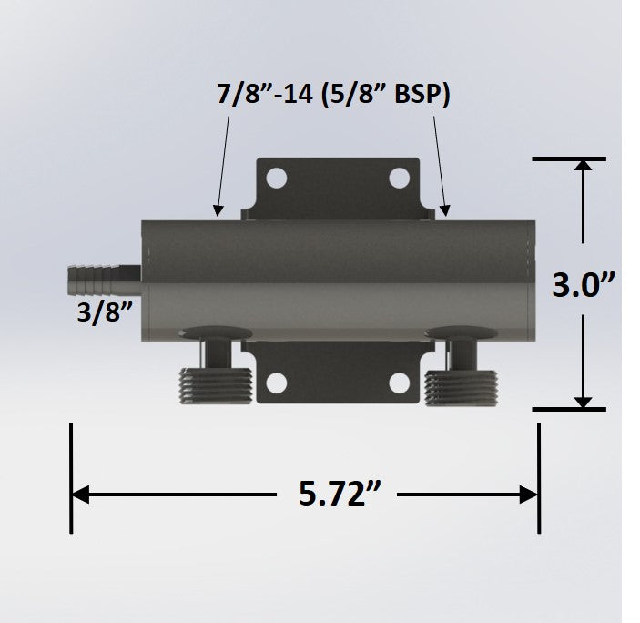 7640-5: 2-Way Beer Thread Manifold (1 Inlet - 3/8" Barb)