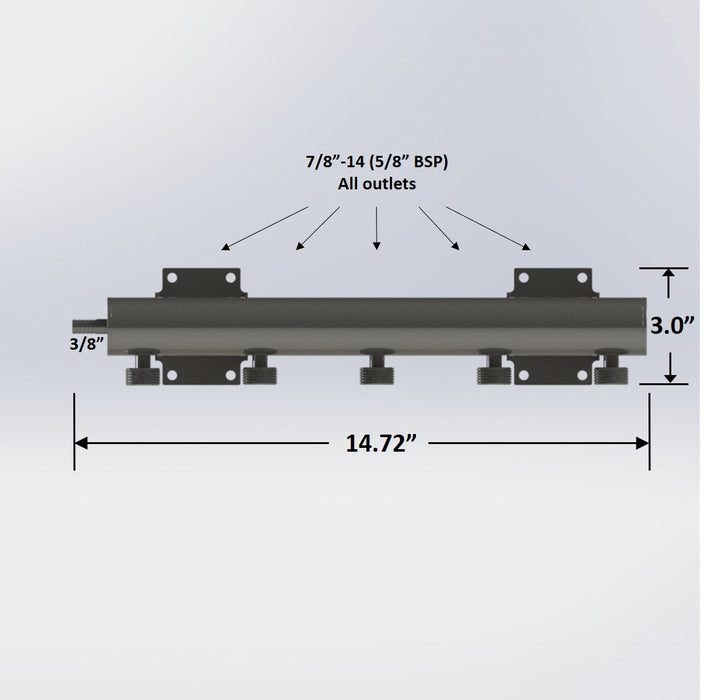 7642-5:  5-Way Beer Thread Manifold (1 Inlet - 3/8" Barb)