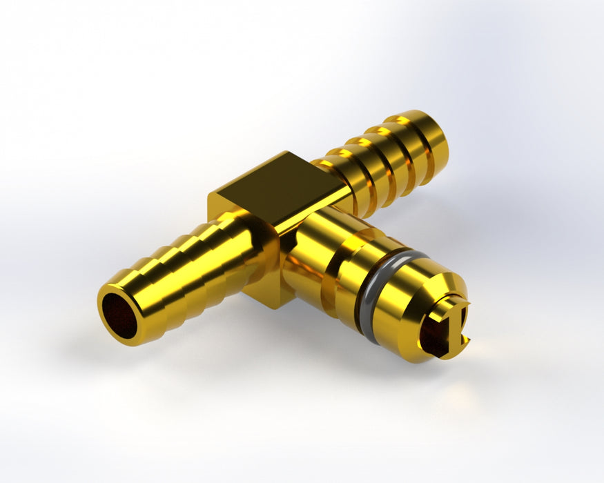 1150: Brass Flojet Check Valve - 1/4" Barb Tee CO2 Inlet Fitting