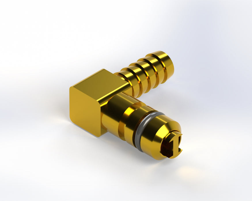 1154: Brass Flojet Check Valve - 1/4" Barb Elbow CO2 Inlet Fitting