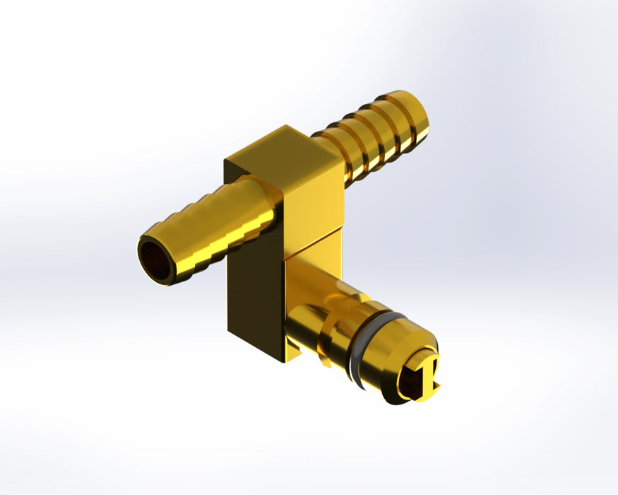 1155: Brass Flojet Check Valve - 1/4" Barb Offset Tee CO2 Inlet Fitting
