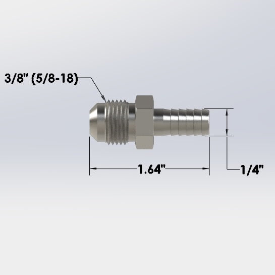 3080:  3/8″ Male Flare to 1/4″ Barb Hose Adapter