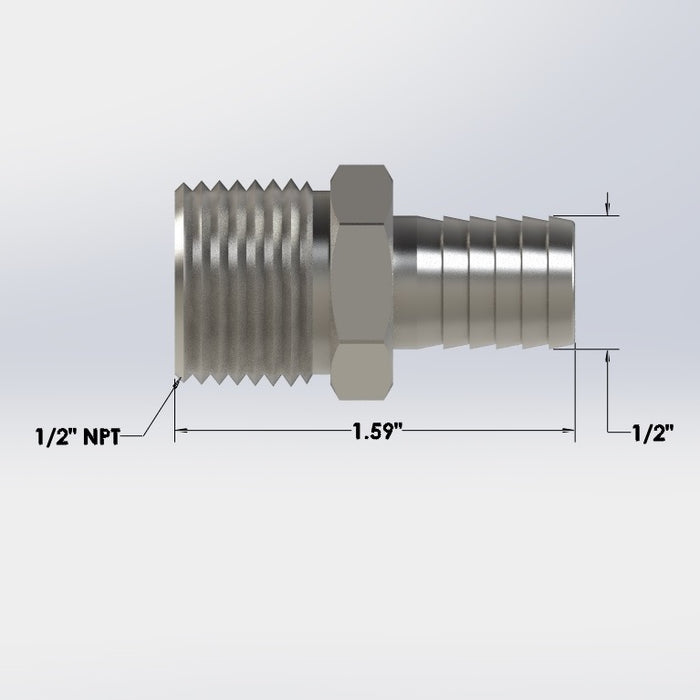 3216:  1/2″ Male NPT to 1/2″ Barb Hose Adapter