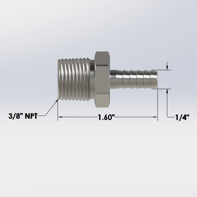 3240:  3/8″ Male NPT to 1/4″ Barb Hose Adapter