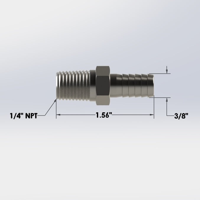 3243:  1/4″ Male NPT to 3/8″ Barb Hose Adapter