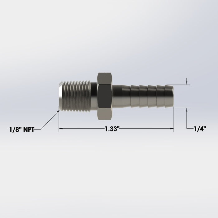 3273:  1/8″ Male NPT to 1/4″ Barb Hose Adapter
