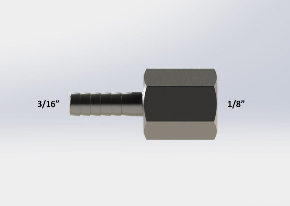 3402:  1/8" Female NPT to 3/16" Barb Adapter