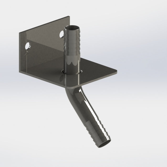 4172:  3/8″ Barbed Splicer - 45° - Stainless Wall Bracket