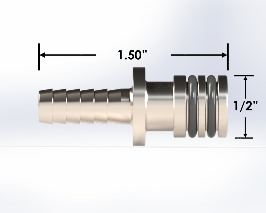4206: 1/2" Special Dole Valve Double O-Ring Inlet to 1/4" Barb Adapter