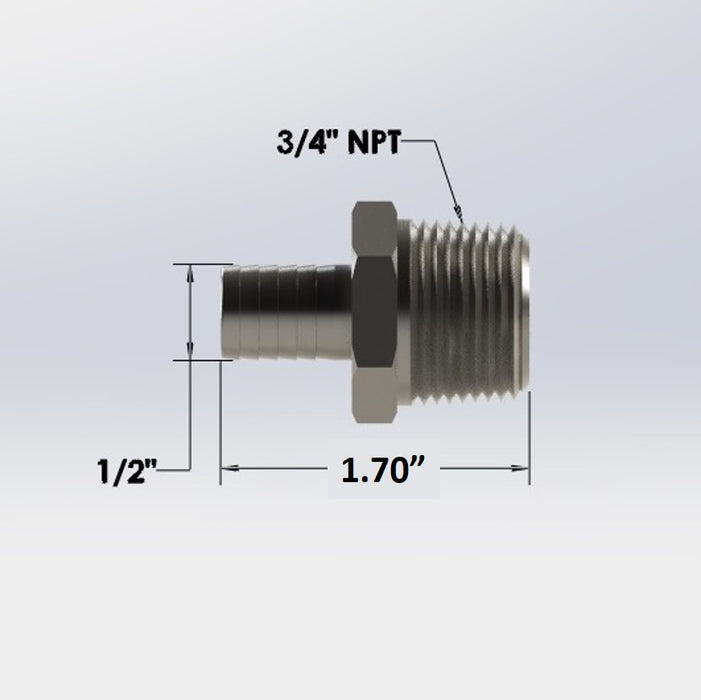7170:  3/4″ Male NPT to 1/2″ Barb Hose Adapter