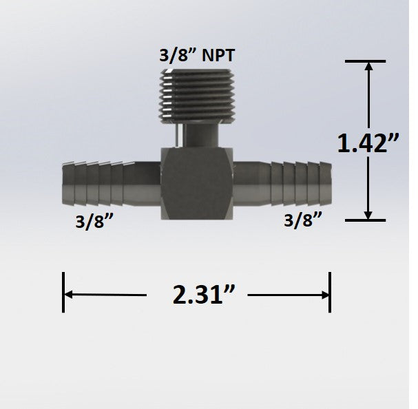 7171:  3/8″ Barb Tee with 3/8″ Male NPT