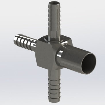 7180:  1/2" Barb to 1/4″ Barb Cross - Reducer
