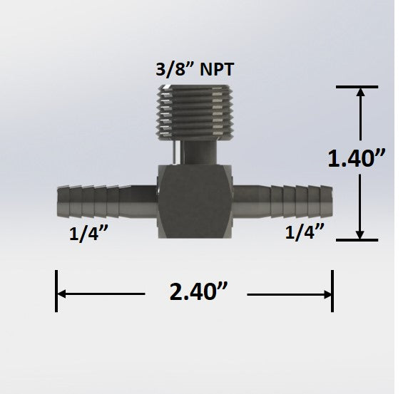 7181:  1/4″ Barbed Tee with 3/8″ Male NPT