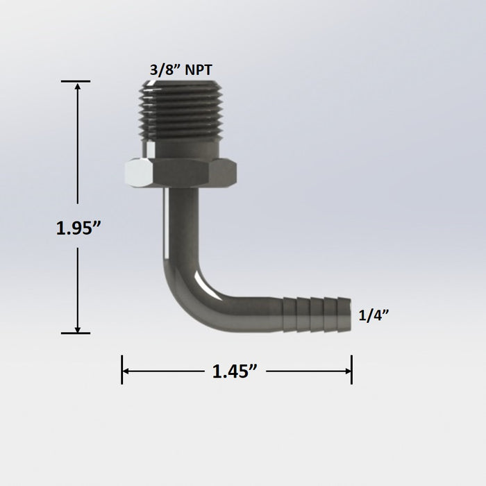 7190:  3/8″ Male NPT to 1/4″ Barb Elbow