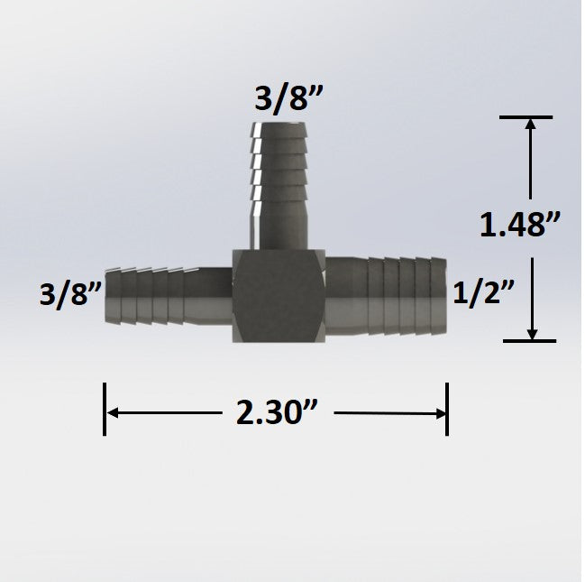 7246:  1/2″ Barb to 3/8″ Barb Tee - Reducing