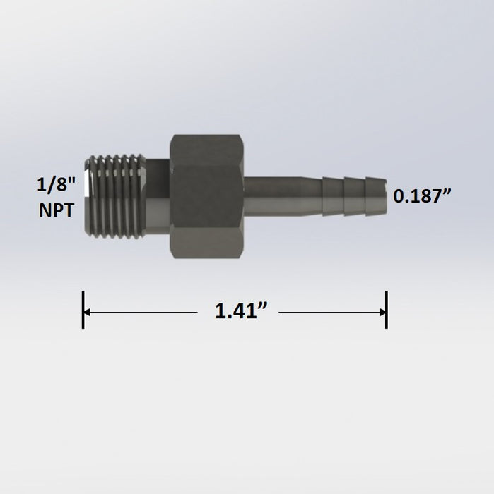 7261:  1/8″ Male NPT to 0.187″ Barb Adapter