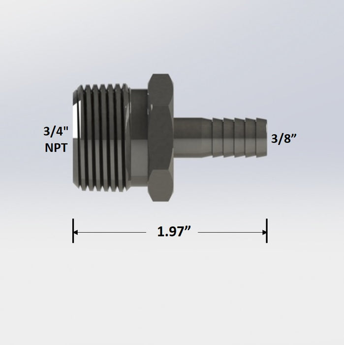 7262:  3/4″ Male NPT to 3/8″ Barb Adapter