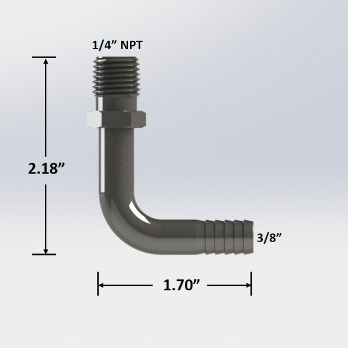 7298:  1/4″ Male NPT to 3/8″ Barb Elbow