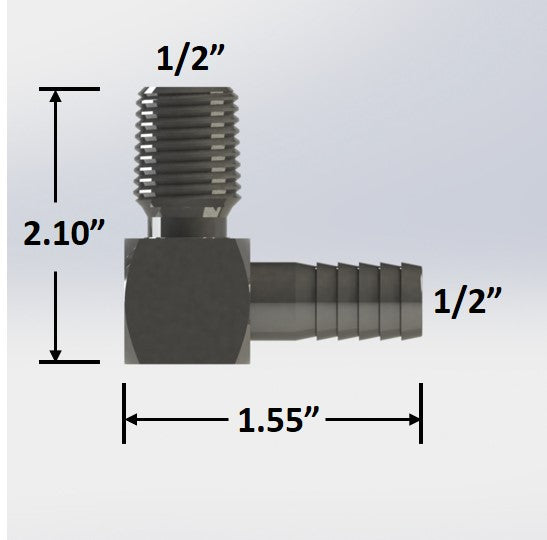 7355:  1/2″ Male NPT to 1/2″ Barb Elbow