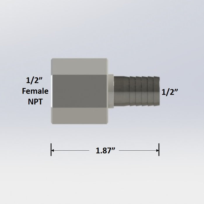 7447:  1/2" Female NPT to 1/2" Barb Hose Adapter