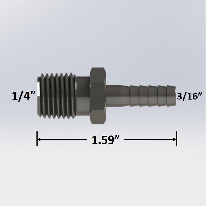 7516:  1/4" Male NPT to 3/16" Barb Hose Adapter