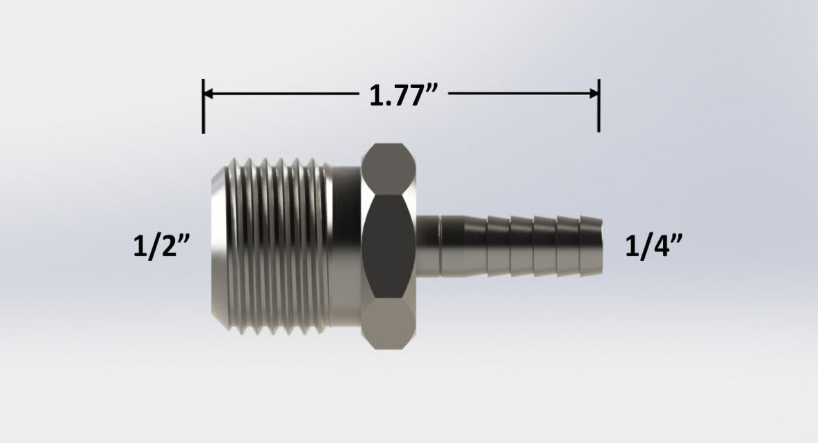 7539:  1/2″ Male NPT to 1/4″ Barb Adapter