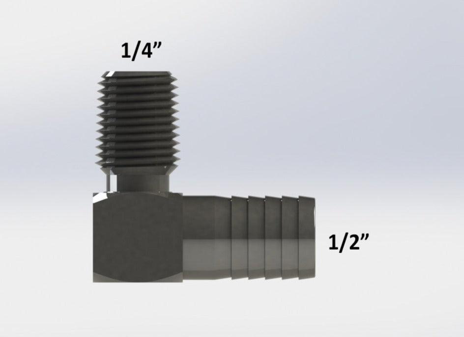 7608:  1/4" Male NPT to 1/2" Barb Elbow