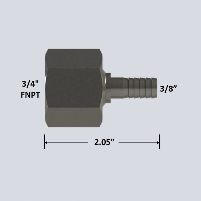 7644:  3/4" Female NPT to 3/8" Barb Hose Adapter
