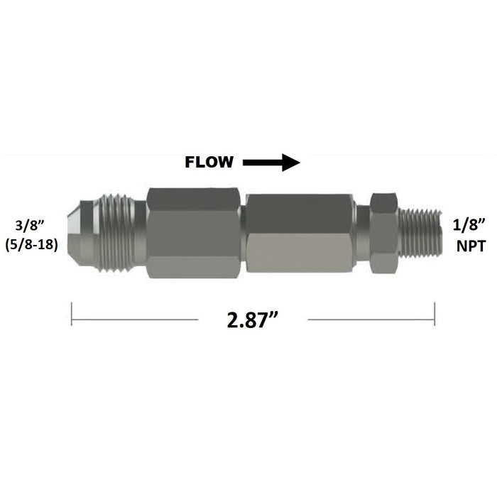 8080:  1/8" Male NPT to 3/8" Male Flare Check Valve - Double Ball