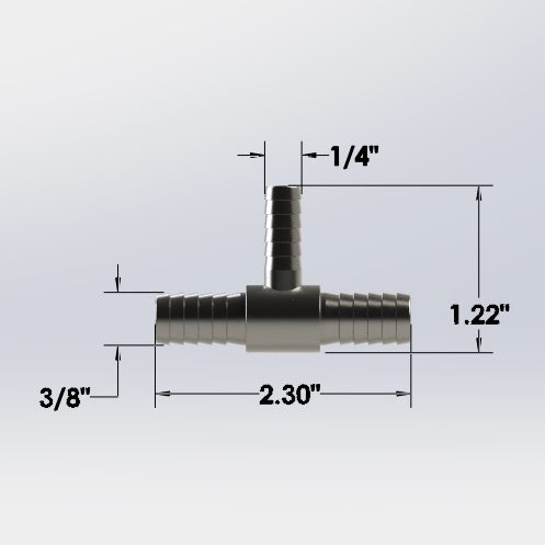 9008:  3/8″ Barbed Run Tee with 1/4″ Barb