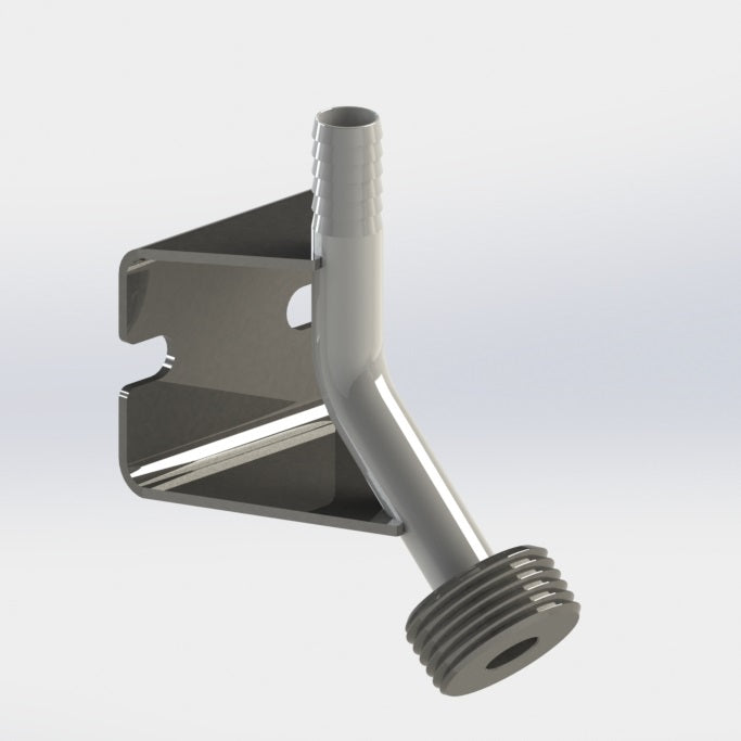 9409:  3/8" Barb to Beer Thread - 45° - Stainless Wall Bracket