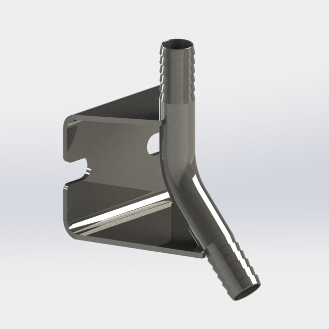 9406:  3/8" Barbed Splicer - 45° - Stainless Wall Bracket